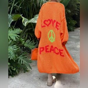 Boutique Style Sweater! Orange Peace & Love Oversized Sweater! ❤️
